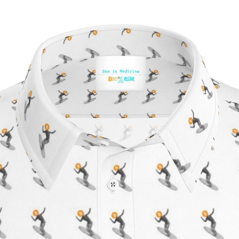 Bitcoin Surfer Organic Cotton Men's Aloha Shirt – White
