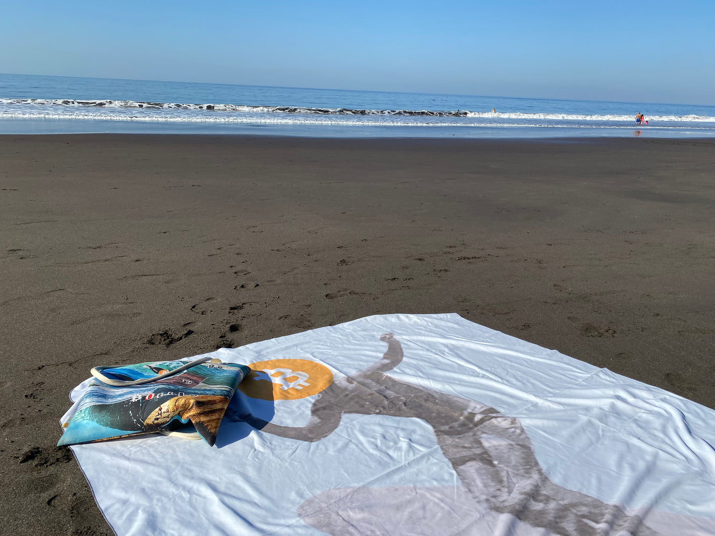 Giant Bitcoin Surfer Beach Towel