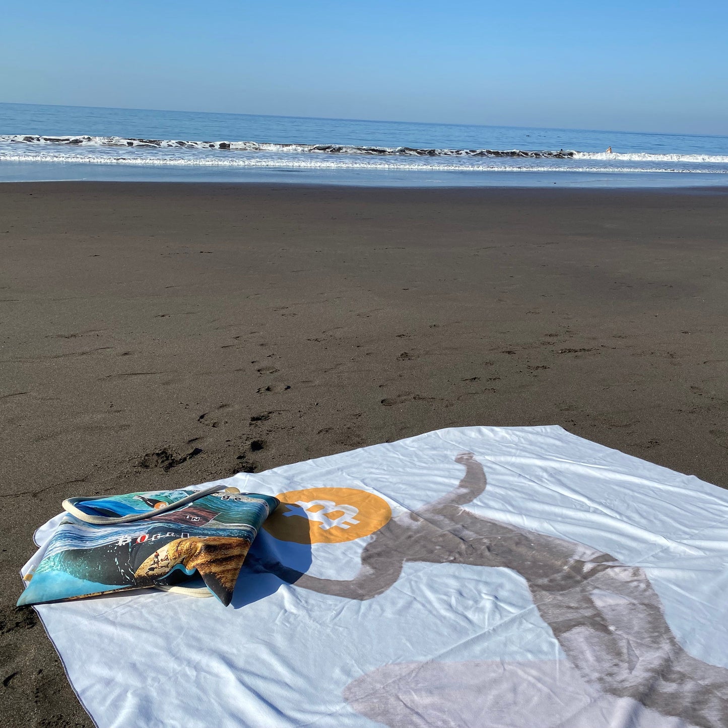 Giant Bitcoin Surfer Beach Towel in Luxury Microfiber