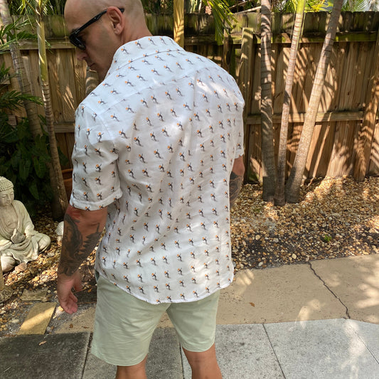 Bitcoin Surfer Organic Cotton Men's Aloha Shirt – White