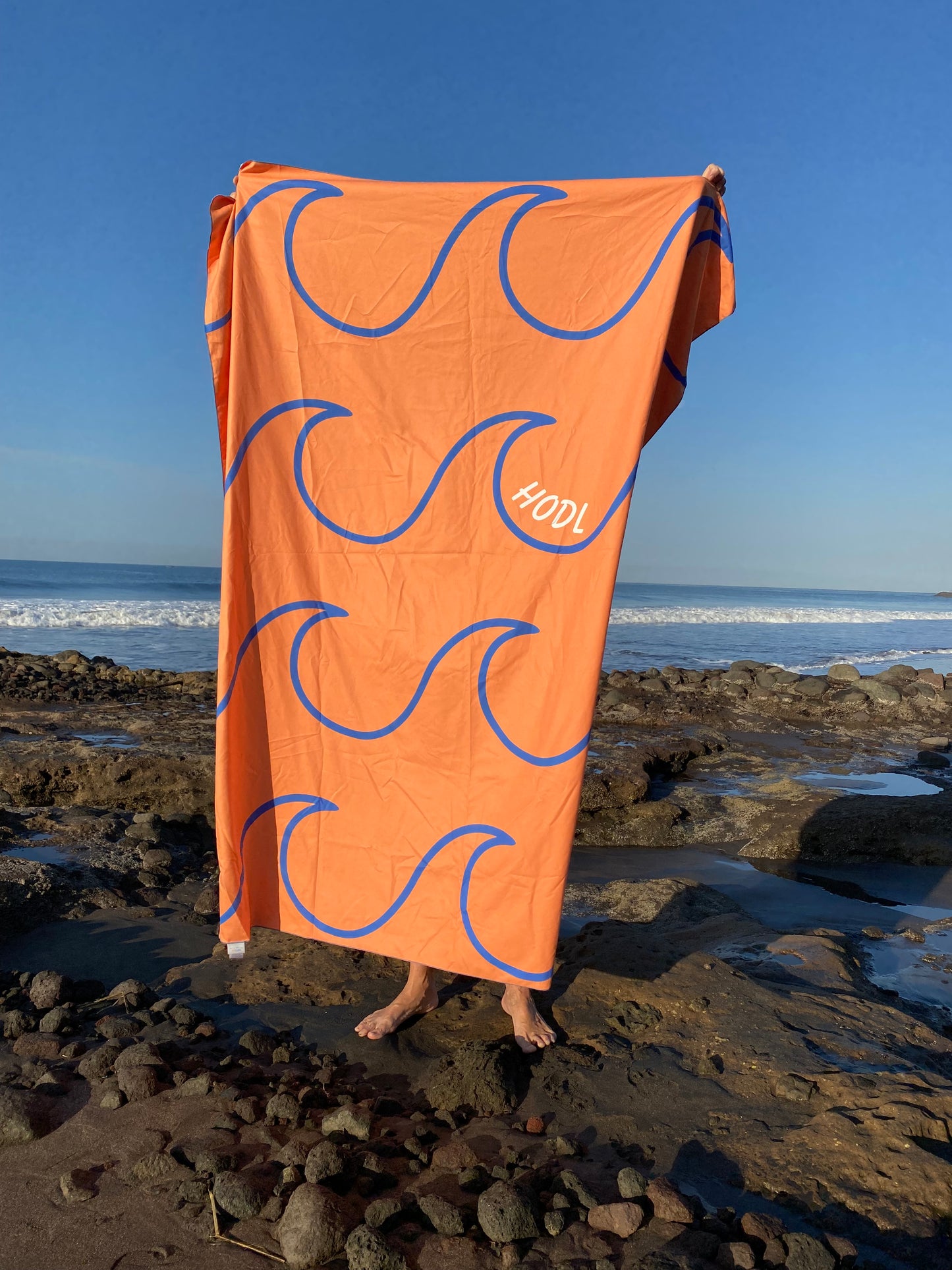 Orange HODL wave print Giant Luxury Microfiber towel