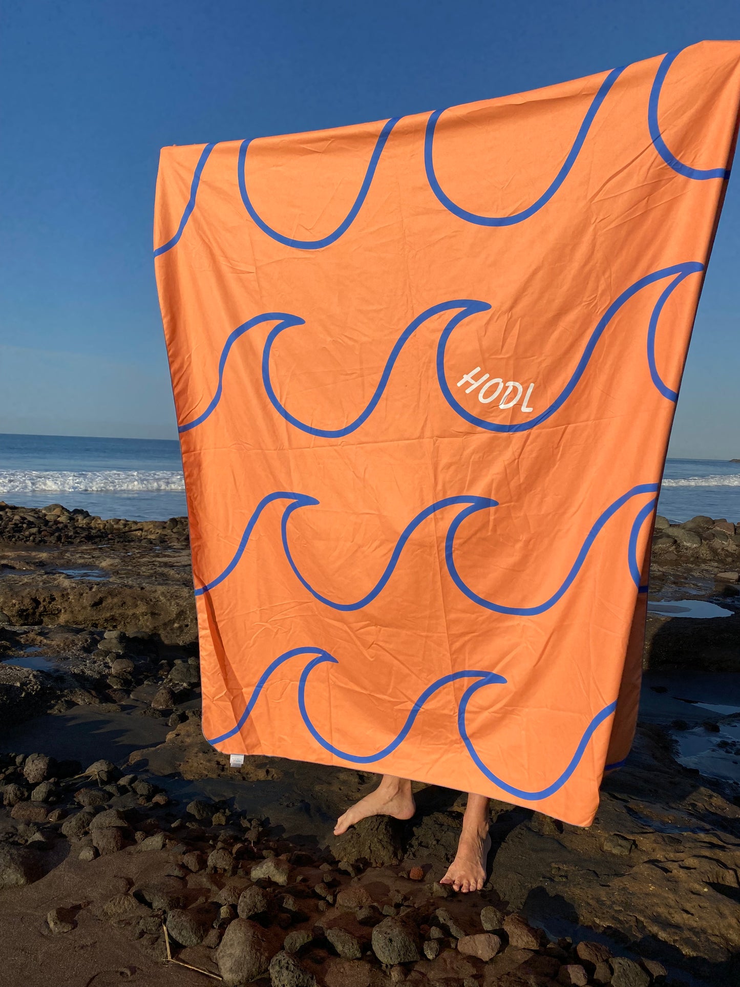Orange HODL wave print Giant Luxury Microfiber towel