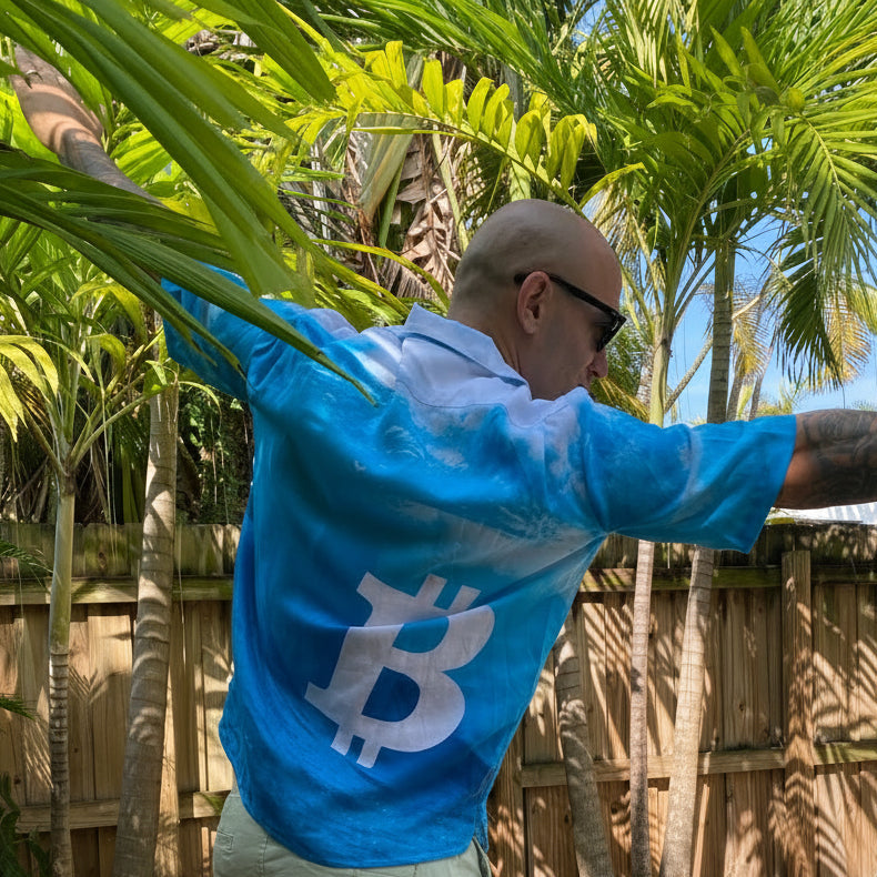 Men's Bitcoin Wave Aloha Surf Shirt Hemp Tencel Blend