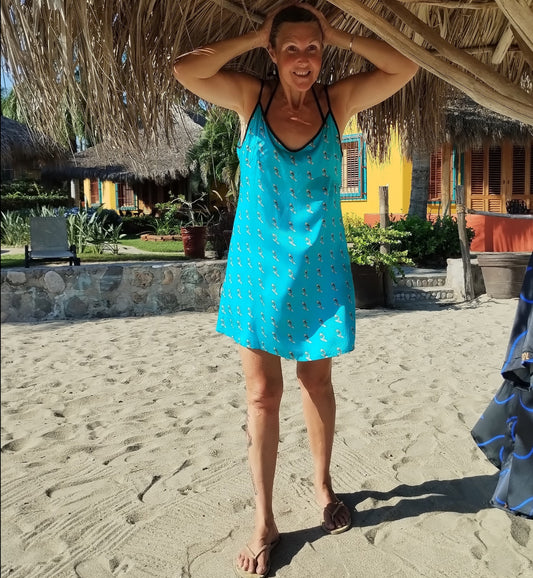 Bitcoin Surfer Bali Blue Silk Slip Dress