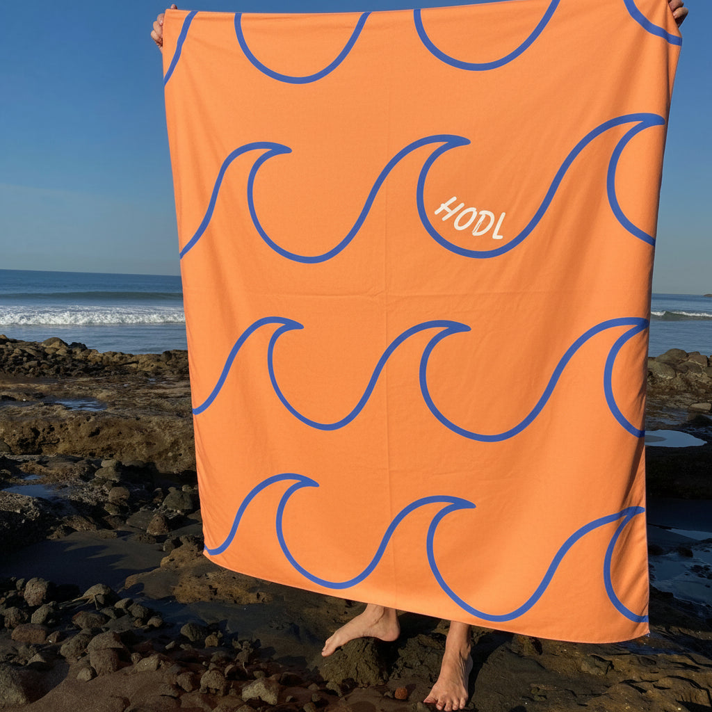 Orange HODL wave print Giant Luxury Microfiber towel