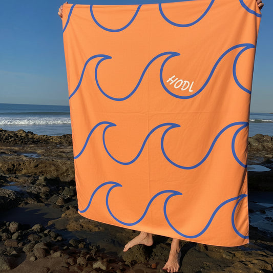 Orange HODL wave print Giant Luxury Microfiber towel
