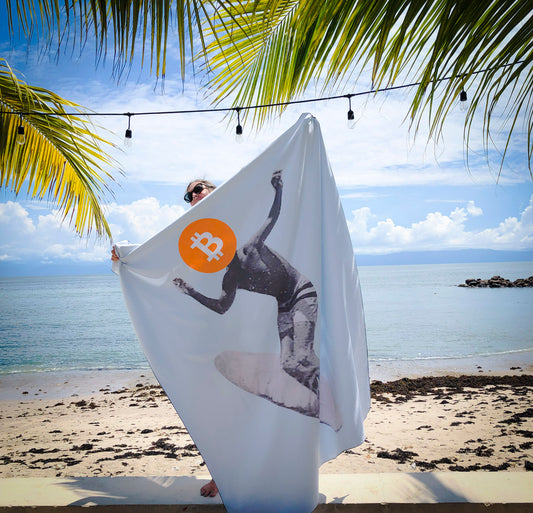 Giant Bitcoin Surfer Beach Towel